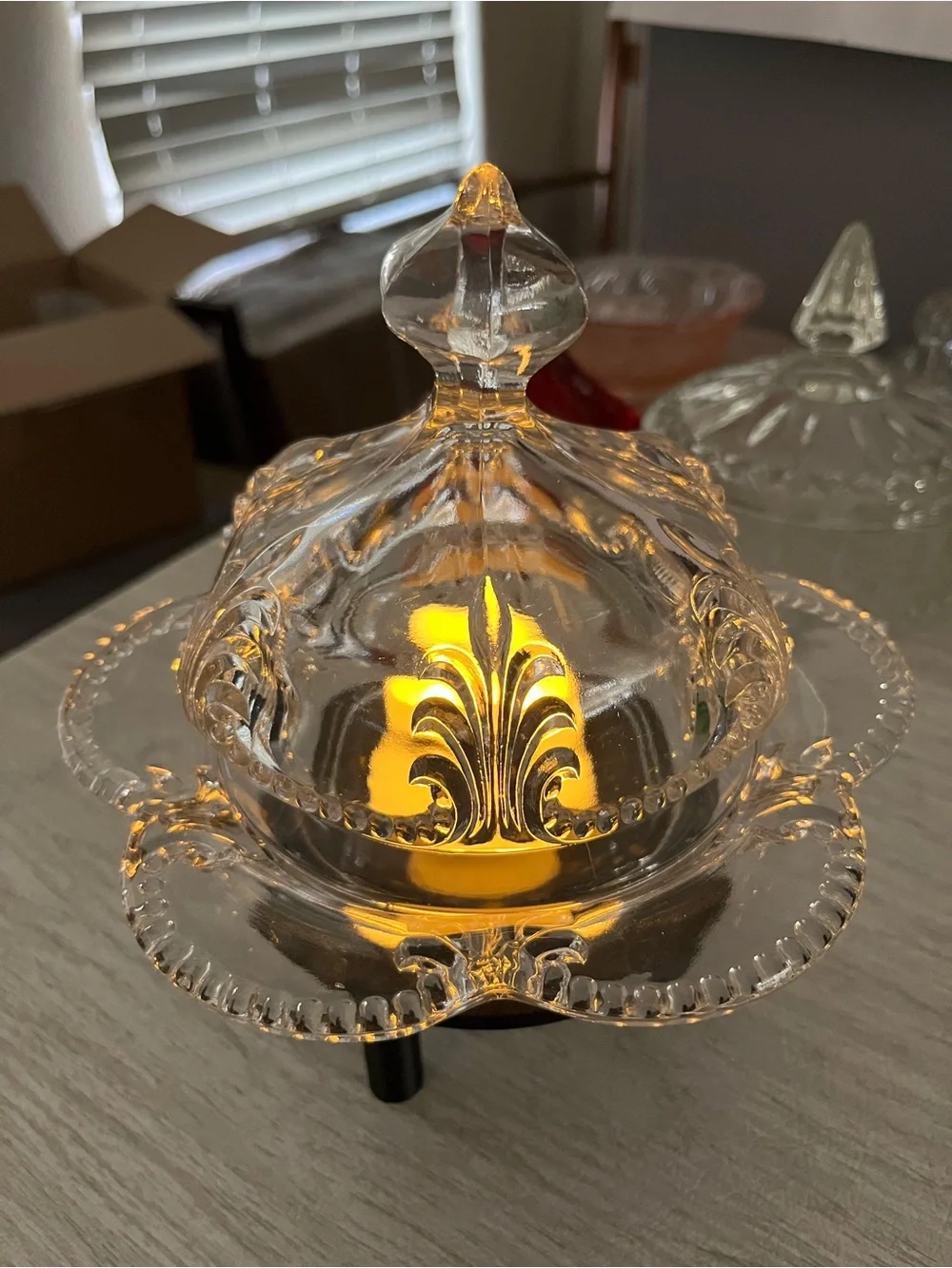 Vintage EAPG Domed Butter Dish Styled as a Clear Glass Fairy Lamp